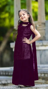 Georgette A-line kurta, palazzos set with embroidered dupatta for festive parties in sizes 2-16 years, Indian fashion