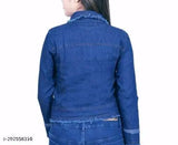 Trendy comfy denim jacket for kids, solid color with long sleeves. Styles sizes 10-16 years, perfect for a fashionable look this season. Made in India