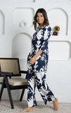 Trendy floral rayon night suit dress, short sleeves, round neck, ideal for sleepwear and loungewear