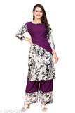 Indian printed crepe kurta plazo set in large sizes (3XL - 6XL), featuring short sleeves and crepe bottomwear