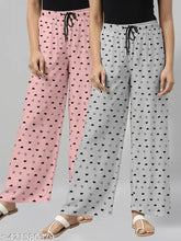 PinkGrey Cotton Blend Maxi Pyjama Set for Women - Heart Printed, Combo Pack of 2