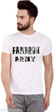 White printed round neck polyester t-shirt for men, short sleeves, graphic design