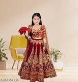 Velvet red lehenga-choli, embellished semi-stitched, Indian designer fashion