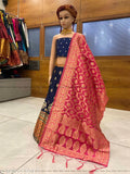 Jacquard art silk choli for kids, three-quarter sleeves, zari woven pattern, semi-stitched, 11-12 years size, Indian handcrafted lehenga