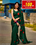 Yellow chiffon and green Georgette designer saree set with separate Bangalori silk blouse, embroidered and solid pattern, new fashion partywear summer special from India (Free Size: Saree - 5.5m, Blouse - 0.8m)
