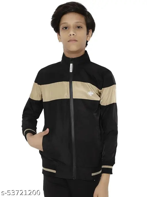 Colorblocked polyester kid's jacket, ideal for sports activities, flaunts style and comfort for 9-10 years old