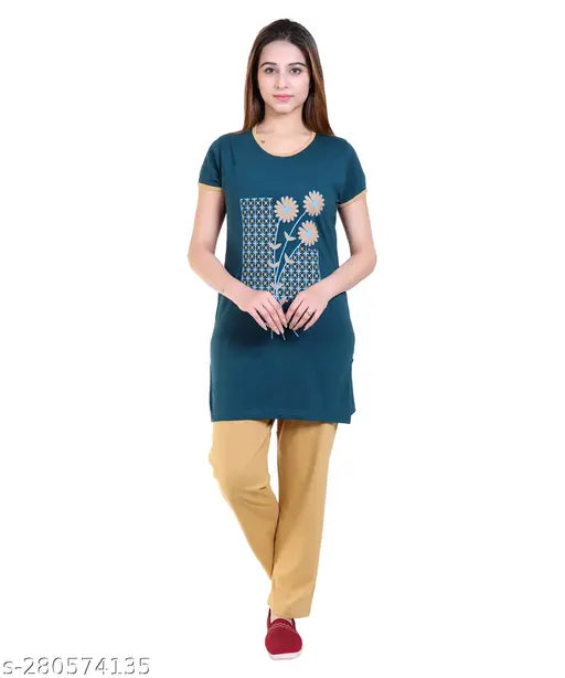 Cotton blend DG night suit, printed net pattern, short sleeves pyjamas for warm summer nights. Indian-made, true to size and color