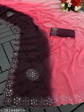 Indian Georgette saree with colorblocked pattern and embroidered edges, free size, length 5.5m