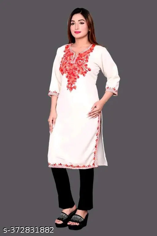 Winter Elegance: Opulent woolen Aari kurti in three-quarter sleeves, printed design, size L (Bust 40in, Length 42in)