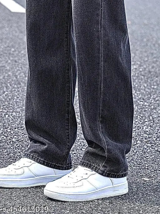 Cotton loose fit baggy jeans - solid net, versatile fashion for all sizes (28, 34, 36), made in India