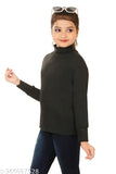 Black cotton blend highneck sweater for girls, solid design suitable for cold climates and winter, size 4-5 years origin India