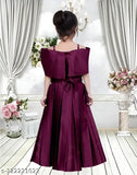 Stylish solid purple silk blend gown dress for girls (printed net), short sleeves, 3-4 years size