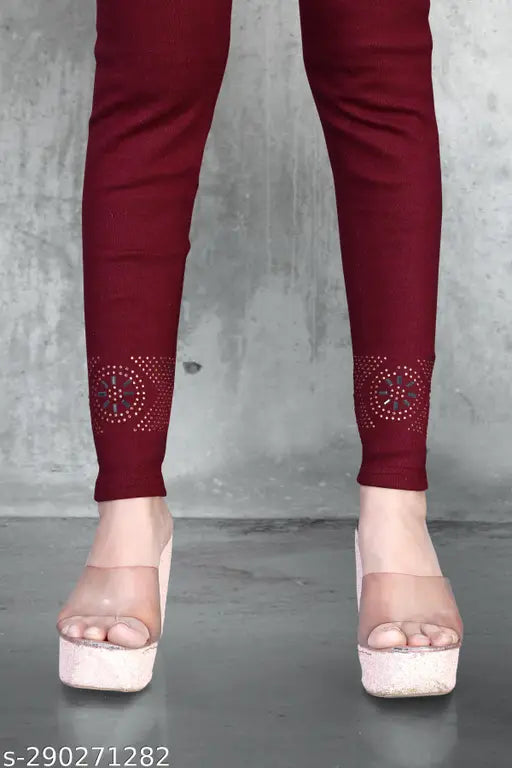 Cotton blend, embellished net, stone ankle length jeggings - women's fashion jeggings, size 26/28/30/32/34 (Waist 26/28/30/32/34, Hip 34/36/38/40/42, Length 36 in) - India-made stylish jeggings