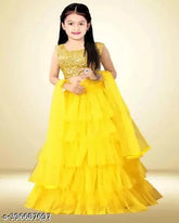 Exclusive designer ruffled velvet & net lehenga choli set for kids, semi-stitched in India