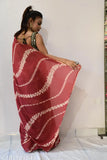 Peach Georgette Lakhnavi Saree with Separate Blouse - Embroidered net design, free-flowing and easy to wear