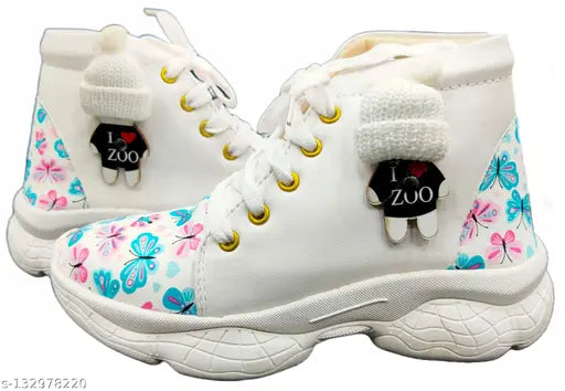 Synthetic leather party shoes for girls, printed design with lace-up detail. Lightweight and comfortable kids' footwear (N: 9 to 10 years, 2.5-3 years, etc.), made in India
