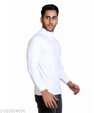 Cotton Rich High Neck T-Shirt (Plain White) - Solid color, long sleeves, versatile for all seasons, crafted from quality cotton blend, made in India