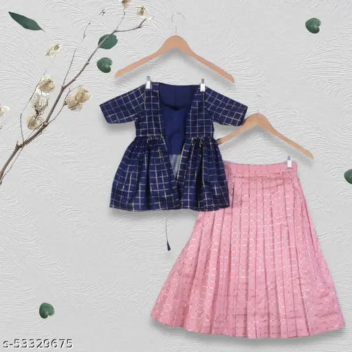 Sleeveless cotton silk Lehenga Choli set for kids in various sizes (1-16 years), Indian handcrafted solid pattern
