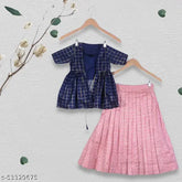 Sleeveless cotton silk Lehenga Choli set for kids in various sizes (1-16 years), Indian handcrafted solid pattern
