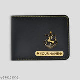 Personalized faux leather men's wallet, solid color with custom name & charm, India-crafted accessory