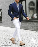 Men's cotton blend white jeans, solid pattern, stylish fit from India