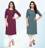 Graceful Bandhani Crepe Sleeve Printed Kurtis Set (2-Pack), Indian fashion wear for women