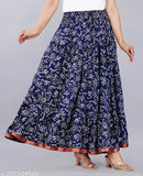 Printed rayon long skirt for women, party wear or casual wear, available in multiple sizes from 34 to free size