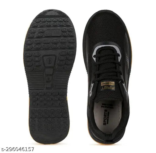 Black EVA running shoes for kids school uniform, ideal for boys and girls. Air and de-odorize regularly." (95 characters)