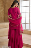Georgette D8 Kurta with dupatta and sharara, sequinned scalloped sleeves, single piece, India
