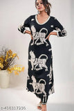 Black printed cotton blend kurta with palazzo pants for women, perfect for casual events or everyday wear