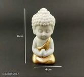 Green poly-resin meditating Buddha statue, handcrafted with white glossy finish, ideal for home or garden decor