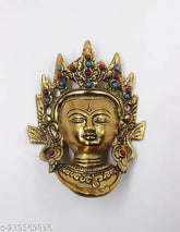 Metal Tibetan Lady Face Buddha mask for serenity, peace, Vastu/Feng Shui decor (3cm x 10cm x 7cm)