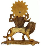 Handcrafted brass Durga Maa idol, gold maroon decorative showpiece for home, 20cm tall