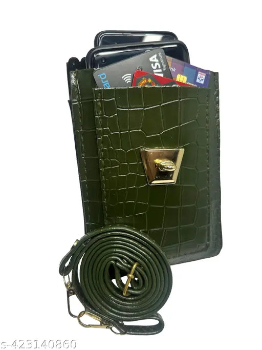 Textured PU sling bag, elite trendy sleek mobile bag with 3 compartments, free size (8in x 5in x 1in), India-made