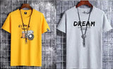Multicolored cotton t-shirt combo for men, short sleeves, printed net pattern, two pieces in sizes M, L, XL (India origin)