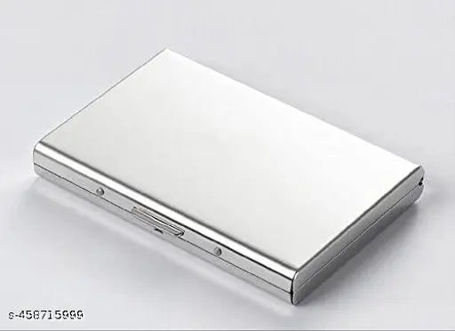 Silver stainless steel RFID-blocking credit card holder for men or women, slim design for debit cards and IDs