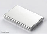 Silver stainless steel RFID-blocking credit card holder for men or women, slim design for debit cards and IDs