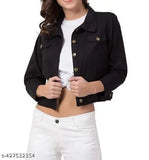Black denim jacket, solid black long sleeve men's or women's jacket from India (size S-XL)