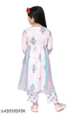 Green printed rayon kurti & palazzos set with lace border, ideal for girls' festive occasions