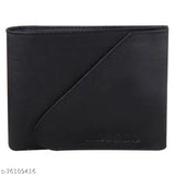 Faux leather black wallet with 2 compartments, modern design, perfect for men or gifts. Solid color, stitching detail, matte finish exterior. Made in India