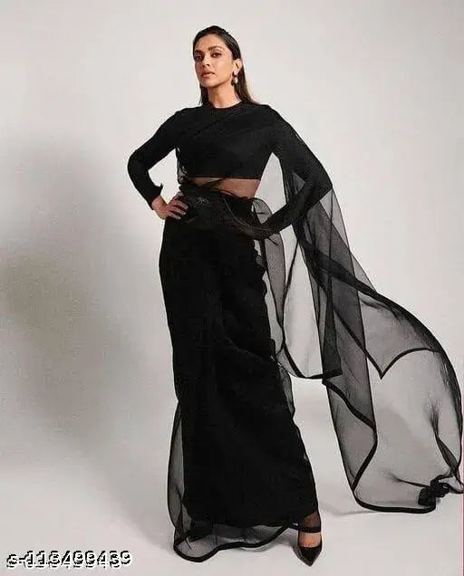 Georgette plane saree with solid running blouse, pure Groegette Indian fashion