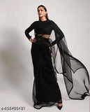 Georgette plane saree with solid running blouse, pure Groegette Indian fashion