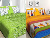 Jaipuri Traditional Sanganeri Print cotton flat sheets, vibrant colors, Indian hand block print design on double queen multipack