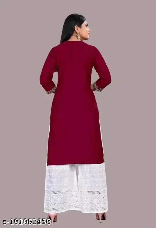 Green Rayon Long Kurti - Ethnic Women's Dress, Solid Design, Three-Quarter Sleeves