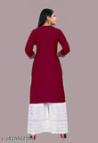 Green Rayon Long Kurti - Ethnic Women's Dress, Solid Design, Three-Quarter Sleeves