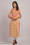 Pink Beige plus size printed cotton straight kurta, quality Rayon, three-quarter sleeves