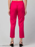 Women's Pink Cotton Blend Regular Fit Trousers, solid color, size S-XXL on display rack