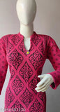 Woolen printed kurti, three-quarter sleeves, very warm and fancy women's kurta from India