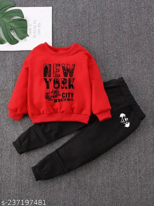 Cotton blend boys' printed sweatshirt and track pants for semi-cold conditions, trendy design, perfect for kids aged 1-12 years