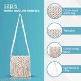 White cotton macrame sling bag for women, handmade self-design net crossbody bag